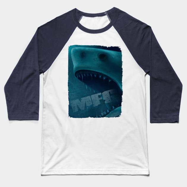 Megalodon Bite (text) Baseball T-Shirt by ModManner